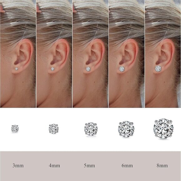 Hypoallergenic Stainless Steel Stud Earrings 5 Pairs CZ Round 3-8mm Jewelry - Picture 4 of 7